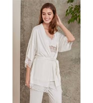 Pierre Cardin Dantelli Sabahlıklı Penye Pijama Takımı Ekru