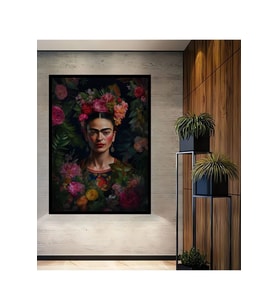 Çerçeve Görünümlü Dekoratif Ahşap Kare Frida Kahlo Çiçekler İçinde Tablosu Ev/Ofis/İşyeri Tablo