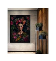 Çerçeve Görünümlü Dekoratif Ahşap Kare Frida Kahlo Çiçekler İçinde Tablosu Ev/Ofis/İşyeri Tablo