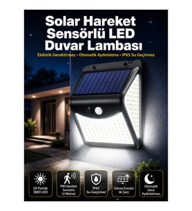 Mey İthalat® Güneş Enerjili Sensörlü Duvar Lambası Bahçe Lamba Suya Dayanıklı Bahçe Aydınlatma