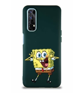 Realme 7 Soft Premier Kapak Sünger Bob Tasarımlı Silikon Kılıf - Yeşil (Şeffaf)