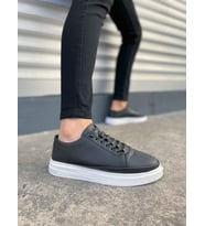JY0535 Prime Bağcıklı Cilt Erkek Günlük Sneaker Ayakkabı CBT - Siyah