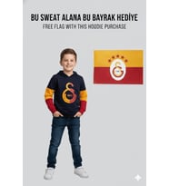 Galatasaray Lisanslı Logo Siyah Kapüşonlu ÇOCUK Sweat BAYRAK Hediyeli (Kırmızı-Siyah)