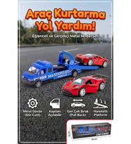 Die-Cast Metal Araç Kurtarma Yol Yardım Seti - Hareketli Platform Çek Bırak Spor Araba Dahil