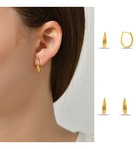 DKMN Gümüş Damla Formu Küpe Kadın Gümüş Küpe (Gold)