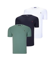 ÜÇLÜ SET T8568 DEWBERRY V YAKA ERKEK T-SHIRT-KOYU LACİVERT-KAR BEYAZ-AÇIK YEŞİL (Karışık)