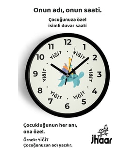 İsme Özel Sevimli Hayvanlar Çocuk Odası Duvar Saati Orta Boy 30 cm Siyah Camlı Sessiz