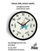 İsme Özel Sevimli Hayvanlar Çocuk Odası Duvar Saati Orta Boy 30 cm Siyah Camlı Sessiz