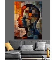 Geometrik Kübik Tarzda İnsan Profili Dekoratif Kanvas - Mdf Ahşap Tablo