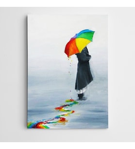 Şemsiye ve Yol Modern Sanat Kanvas Tablo