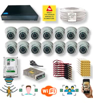 QROMAX 14 Kameralı 1080P Yüz ve İnsan Tanımalı Hareket Algılayan 5 MP Sony Lens 36 IR LED Dome FULLHD İç Mekan Güvenlik Kamerası Seti D136B