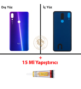 Xiaomi Redmi Note 7 Mor Arka Pil Kapağı Batarya Kapağı Lazer Kesim + B-7000 Yapıştırıcı
