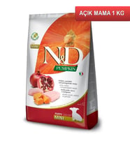 ND Tahılsız Balkabaklı Puppy Tavuk ve Narlı Küçük Irk Yavru Köpek Maması 1 Kg AÇIK