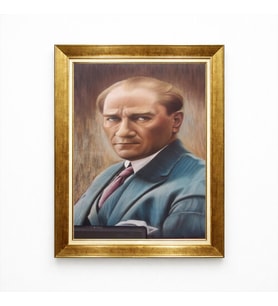 Tablore Atatürk Yağlı Boya Dokulu Renkli Kanvas Tablo - Sanatsal Tasarım Lüks Çerçeveli Atatürk Portresi