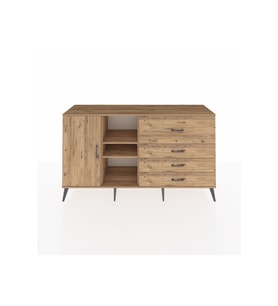 Kronos Konsol 4 Raflı 4 Çekmeceli Tek Kapaklı  176x59x99 Çam-Çam