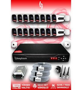Bayicam 16 Kameralı Zebra 16 Dış Kamera Set HDD'siz 5 MP Full HD Gece Görüşlü Güvenlik Kamerası Sistemi