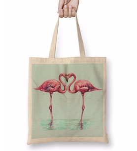 Aşk Kuşları Flamingo 4 Bez Çanta Uzun Saplı