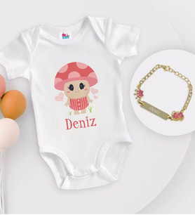 BK Kids Kişiye Özel İsimli Beyaz Bebek Body Zıbın ve Kız Bebek Künyesi Hediye Seti-10