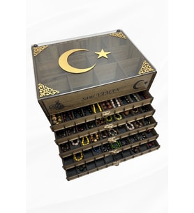 Kişiye Özel Cam Kapaklı Ahşap Tesbih Ve Saat Koleksiyon Kutusu Tespih Kutusu 5+1 (50 TESBİH,12 SAAT)