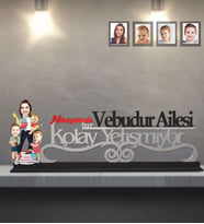 Kişiye Özel Anneler Günü Anne ve Çocukları Karikatürlü Kolay Yetişmiyor Ahşap Biblo Model-1