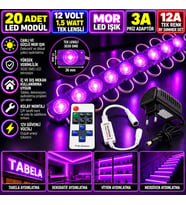 20 Adet 12V 1,5W Tek Lensli 3030 Mor Led Modül 3A Priz Adaptör 12A Tek Renk RF Dimmer Set