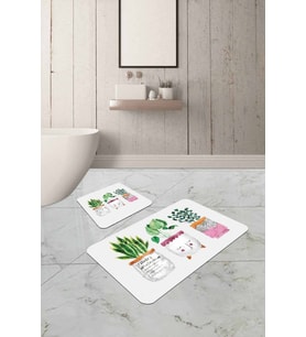 Yeşil bitki desenli Banyo Halısı Klozet Takımı Paspas Seti BS242