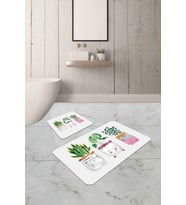 Yeşil bitki desenli Banyo Halısı Klozet Takımı Paspas Seti BS242