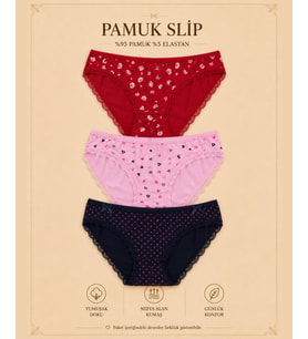 Intive Comfort Desenli Kurdele Detaylı Lacivert/Pembe/Kırmızı 3'lü Slip Set