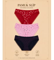 Intive Comfort Desenli Kurdele Detaylı Lacivert/Pembe/Kırmızı 3'lü Slip Set