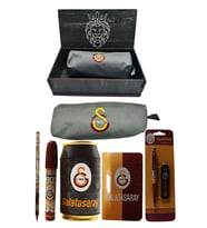 Galatasaray Orjinal Lisanslı Siyah Kutu Kalemtraş Ahşap Kutulu 6'lı Kırtasiye Seti (Gri)
