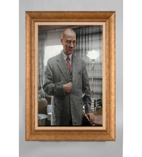 EV İŞYERİ OFİS İÇİN ALTIN ÇERÇEVELİ PASPARTULU ATATÜRK TABLO S494