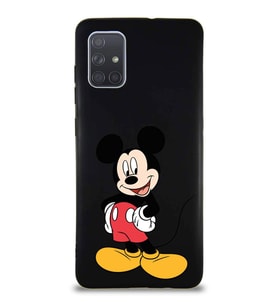 Samsung Galaxy A71 Soft Premier Kapak Mickey Mouse-E Tasarımlı Silikon Kılıf - Siyah (Şeffaf)