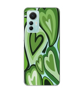 Xiaomi Mi 12 Lite Uyumlu Yeşil Kalp Desenli Şeffaf Telefon Kılıfı