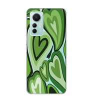 Xiaomi Mi 12 Lite Uyumlu Yeşil Kalp Desenli Şeffaf Telefon Kılıfı