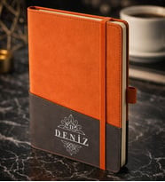 BK Gift Kişiye Özel Turuncu Termo Deri Defter -16, Kartvizit Bölmeli, Çizgili Ivory Kağıt