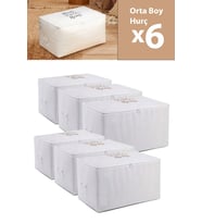 6 lı Home Sweet Home Baskılı Beyaz Orta Boy Baza Altı Kazak Pike Battaniye Hurcu 52x28x31 Cm (Renksiz)