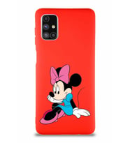 Samsung Galaxy M51 Soft Premier Kapak Minnie Mouse-E Tasarımlı Silikon Kılıf - Kırmızı (Şeffaf)