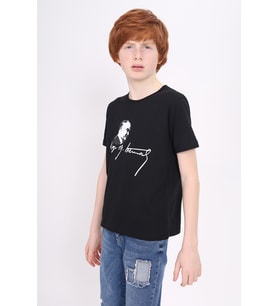 Toontoy Unisex Çocuk Atatürk Baskılı Tişört (Siyah)