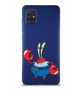 Samsung Galaxy A51 Soft Premier Kapak Bay Yengeç Tasarımlı Silikon Kılıf - Lacivert (Şeffaf)