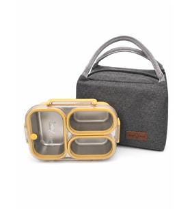 Valkyrie 304 Paslanmaz Çelik 3 Bölmeli Sarı Lunch Box Termal Çantalı – Sızdırmaz Kapaklı Beslenme Kabı,