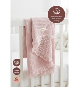 %100 Pamuk OEKO-TEX® İki Katlı Müslin Bebek Battaniyesi 2 Katlı Saçaklı Bat