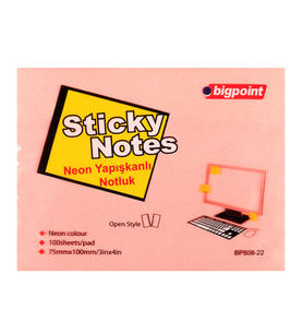Bigpoint Yapışkanlı Not Kağıdı 75x100mm Neon Pembe x 12 Adet