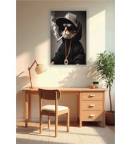 Rapçi Kedi Temalı Cam Tablo
