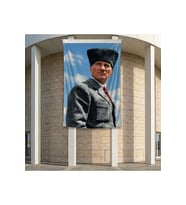 Kalpaklı Atatürk Portresi Poster Bayrak Premium Raşel Kumaş ATA81 2x3m