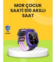 S10 Akıllı Çocuk Saati Mor Tasarım Adımsayar Ve Alarm Fonksiyonlu