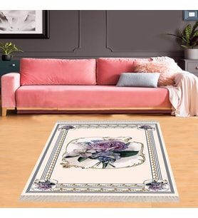 Çiçek Desenli Dijital Baskı Yıkanabilir Kaymaz Taban Leke Tutmaz Modern Salon Halısı (Bej)