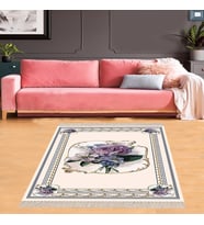 Çiçek Desenli Dijital Baskı Yıkanabilir Kaymaz Taban Leke Tutmaz Modern Salon Halısı (Bej)