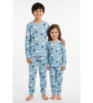 Unisex İnterlok Bebe Mavisi Yılbaşı Temalı Pijama Takımı
