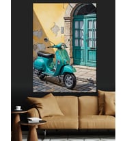 Kapı Önü Yeşil Vespa Dekoratif Kanvas - Mdf Ahşap Tablo