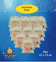Bayram Harçlık Kesesi 10'lu– Baskılı Ham Bez Bayram Kesesi, Çocuklar İçin Bayram Hediyesi, Bayram Şe